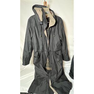Utex Black & Beige Plaid Trench Coat Removable‎ Liner Sz12 Classic